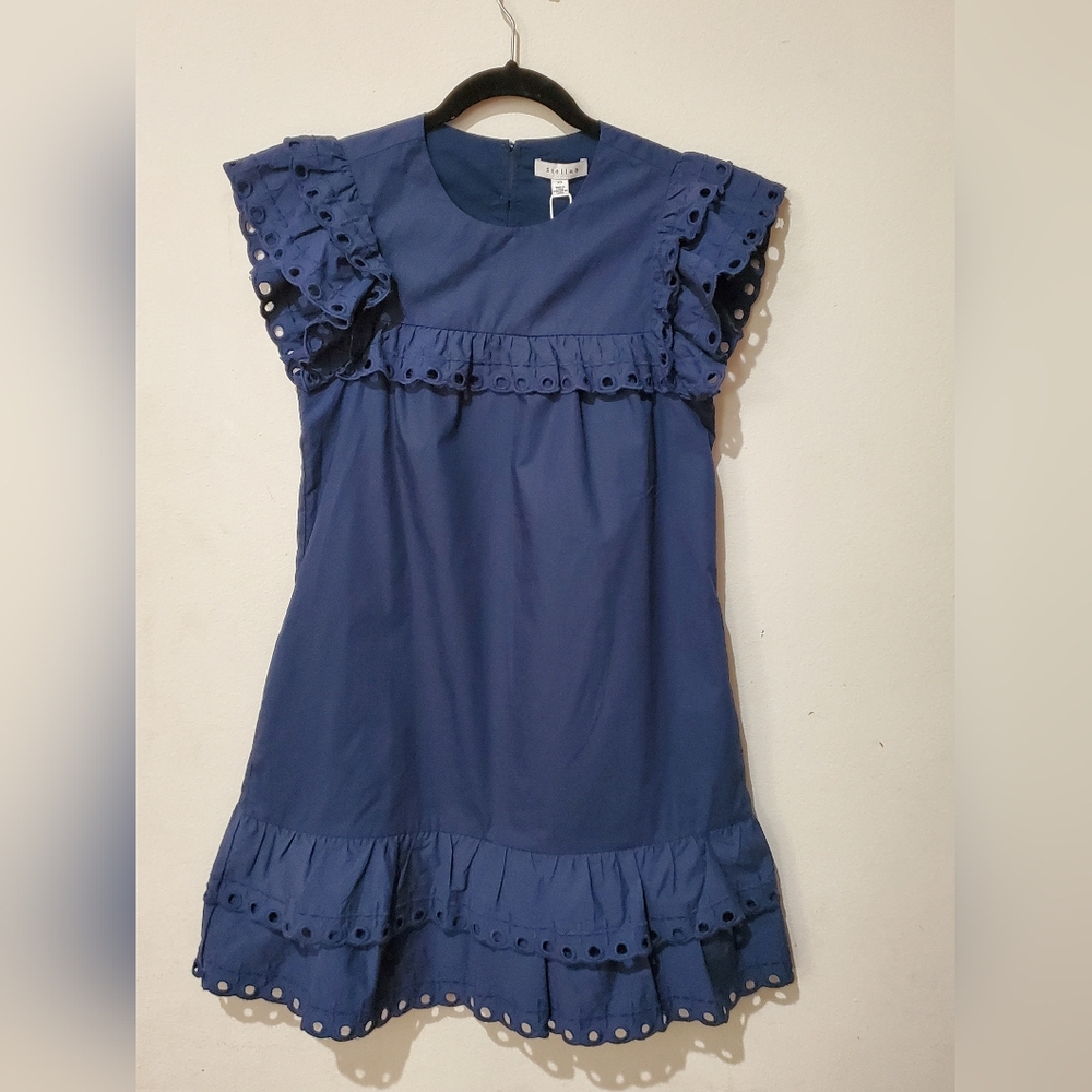 $296 Stellah EYELET TRIM SHIFT MINI DRESS NWT